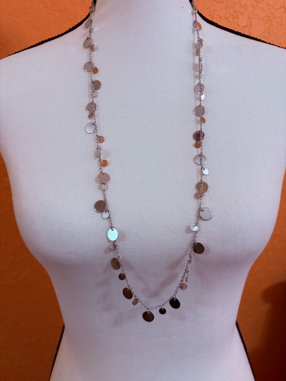 Lia Sophia Silver Disc Dangle Long Necklace